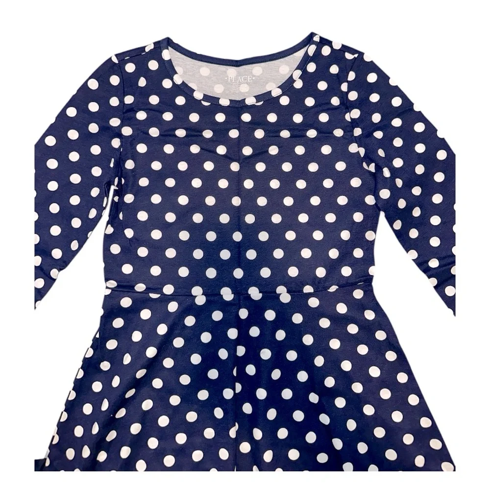 Children’s Place | Girls' Navy Polka Dot Dress | Size Large 10/12 | NWOT NEW